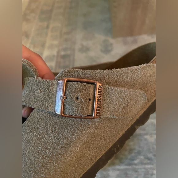 Birkenstock Boston Suede Leather Taupe Clogs - Picture 4 of 7